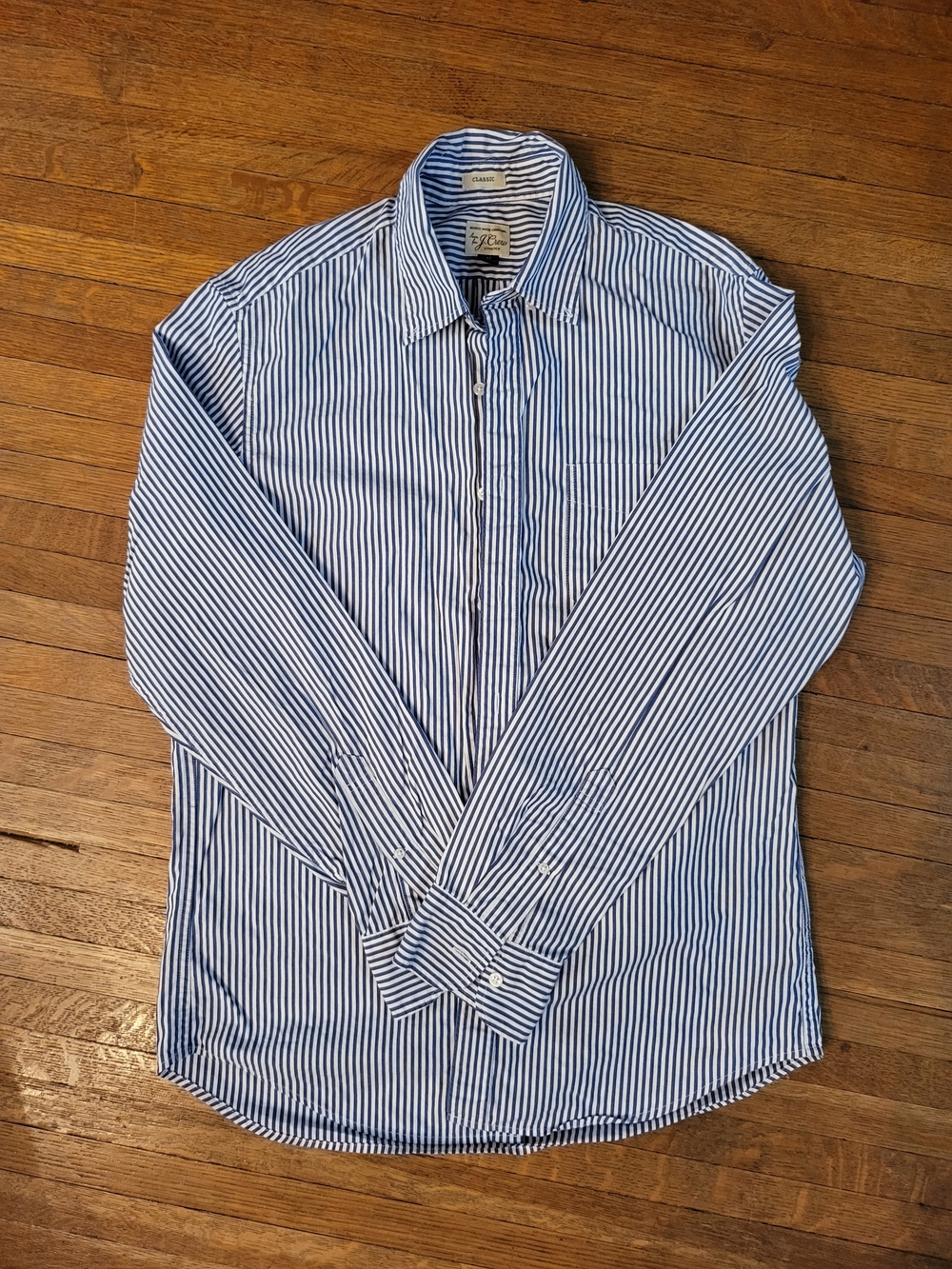 J. Crew Blue and White Vertical Stripe Dress Shirt